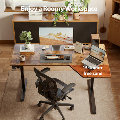 Agilestic Electric Standing Desk, Height Adjustable Desk, 59 x 35 Inch Sit Stand up for Work Office Home, L Shaped Ergonomic Rising Computer Table with Memory Preset, Rustic Brown