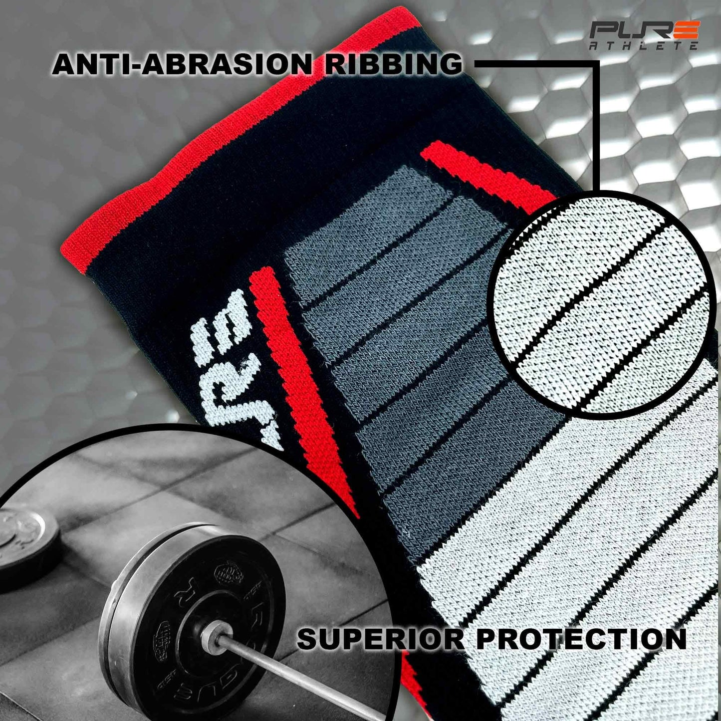 Pure Athlete Lifting Socks- Weightlifting Shin Guards, Deadlift Protector Compression Sock for Cross Training & Weightlift (Black/Grey, X-Large)