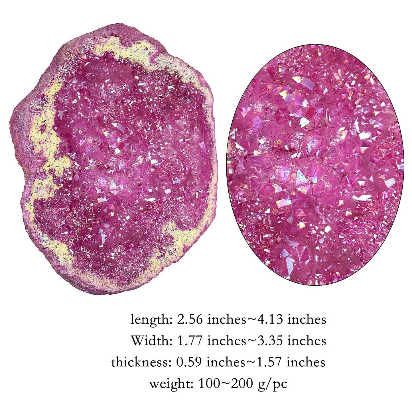 TUMBEELLUWA Irregular Titanium Coated Crystal Geode Stone Decor Natural Rainbow Rock Crystal Cluster Specimen for Home & Office, Fuchsia