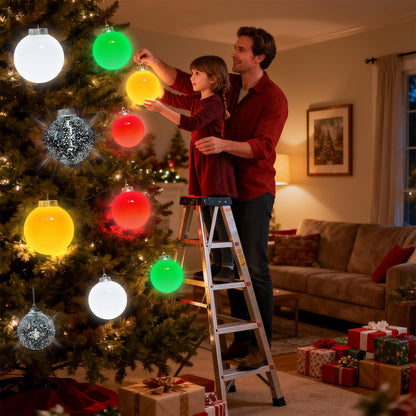 Lanpn 4 Pcs 6" Outdoor LED Ornament, Large Christmas Battery Powered Ball Lights, Xmas Tree Sphere Bulb Decor with Dark Sensor, Christmas Lighted Ornaments for Lawn Garden Yard Patio, Green