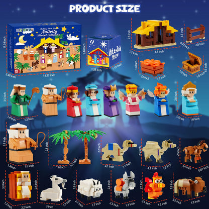 Nativity Advent Calendar 2025 Kids- 24 Days Christmas Giftcountdown Calendar Set 1500 PCS Building Blocks Kits, Stocking Stuffer Building Toys for Boys & Girls, Teens & Adults with Individual Packaging