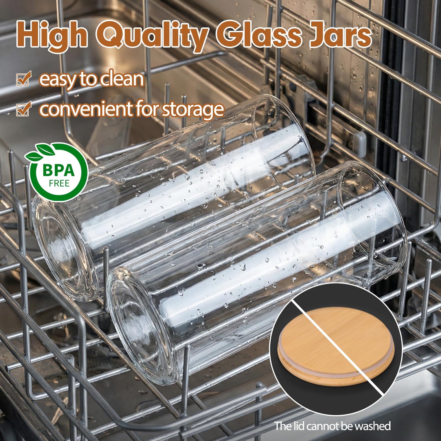 Moretoes 3 Pack 2qt Glass Storage Containers with Bamboo Press Lids, Large Airtight Food Storage Jars for Pantry, Flour, Sugar, Dry Goods