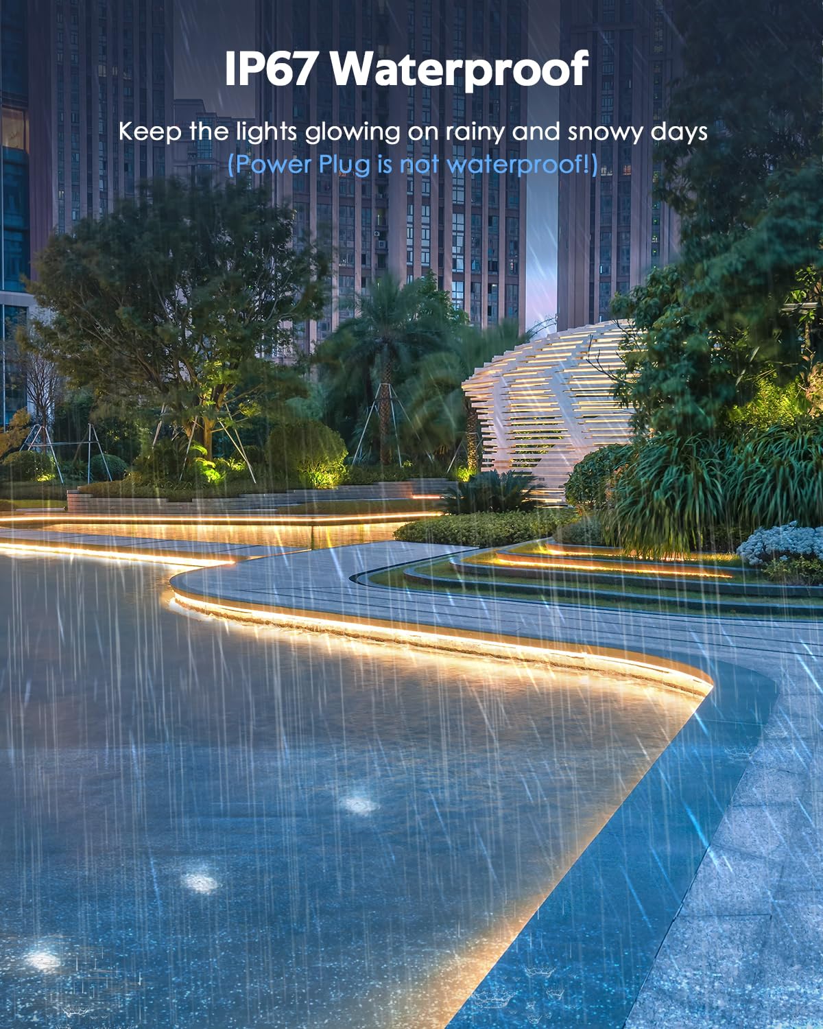 Samsion Outdoor LED Strip Lights Waterproof 100FT Self-Adhesive Warm White AC 110V-120V LED Rope Light with Switch Plug in SMD 2835 120LED/M Ultra Bright for Christmas Home Indoor Outdoor Decor IP67