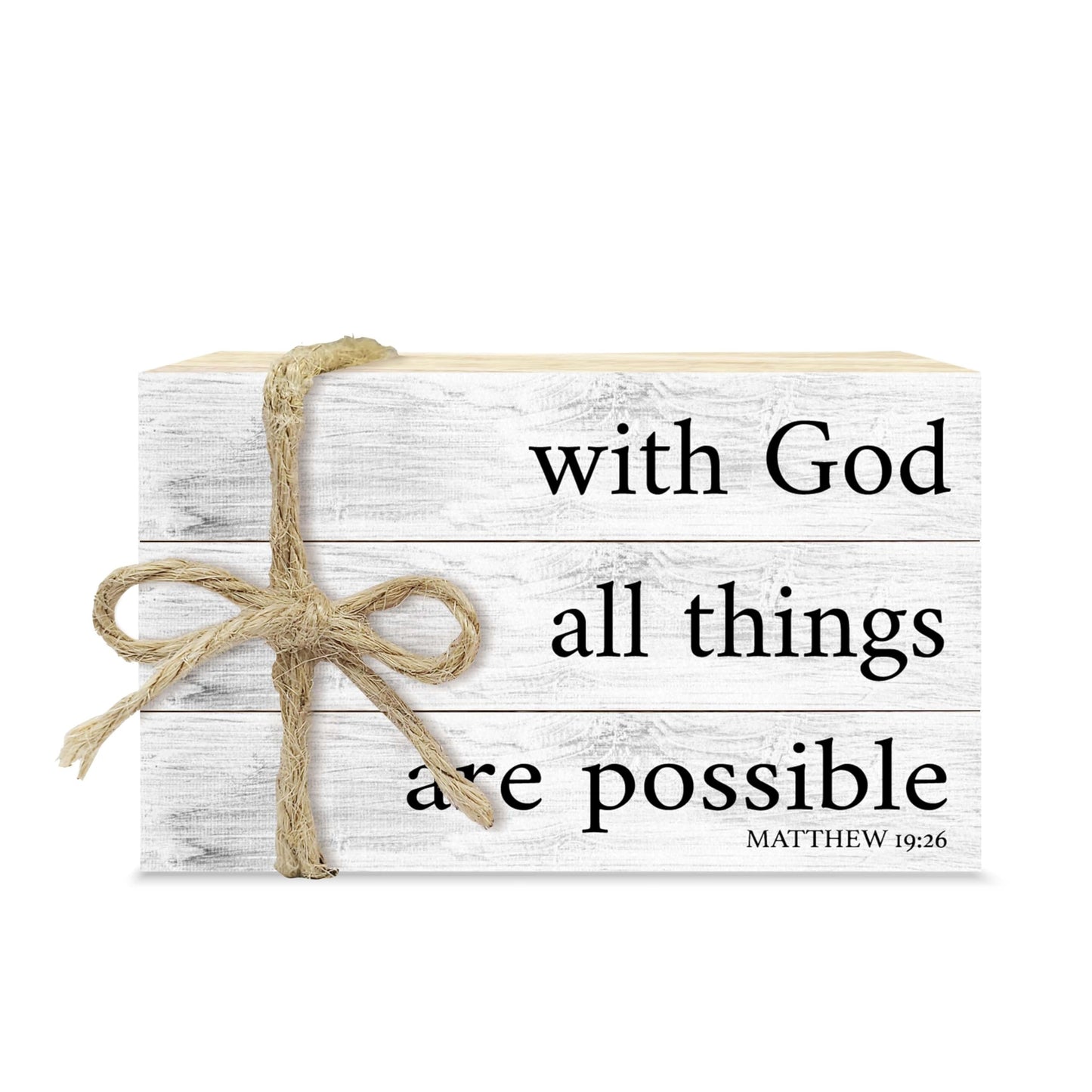Mini Decorative Books For Home Decor, Small Christian Table Faux Wood Book Stack Decor, With God All Things Are Possible Bible Stacked Book Decor, Stack Display Book For Shelf, Three Pieces -A(02)