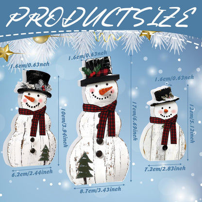 Barydat 3 Pack 3 Pcs Christmas Table Decorations Wooden Snowman Centerpieces Table Sign Tiered Tray Desktop Xmas Decoration for Indoor Home Kitchen Gifts Party (Christmas Tree Snowman)