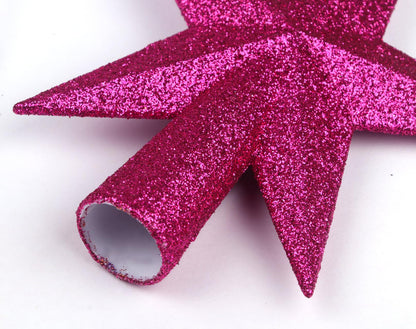 YYCRAFT Glitter Star Tree Topper 6 Inch Christmas Decoration-Hot Pink