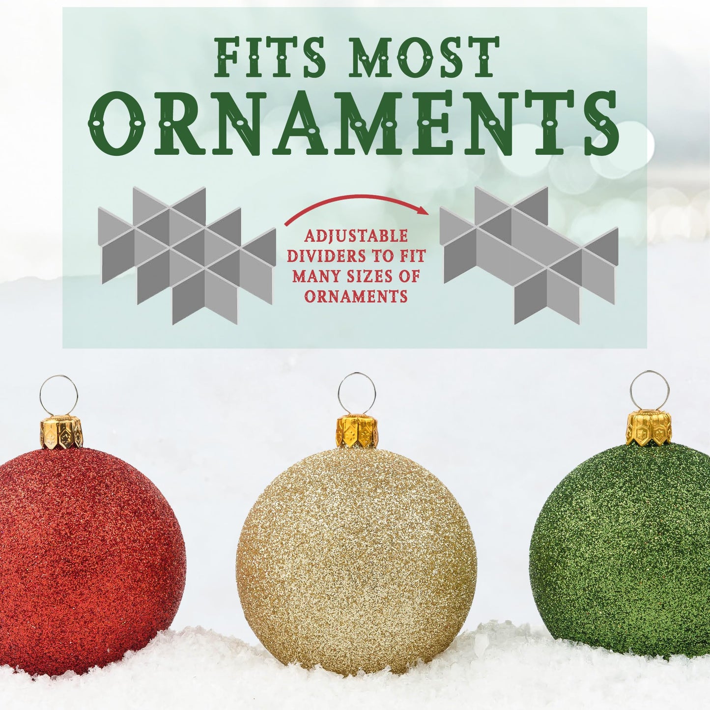 HOLDN’ STORAGE Christmas Ornament Storage Box with Dividers, Holds 72 Ornaments (3 Inch), Large Ball Storage Container with 3 Removable Trays, Durable and Portable - Gray
