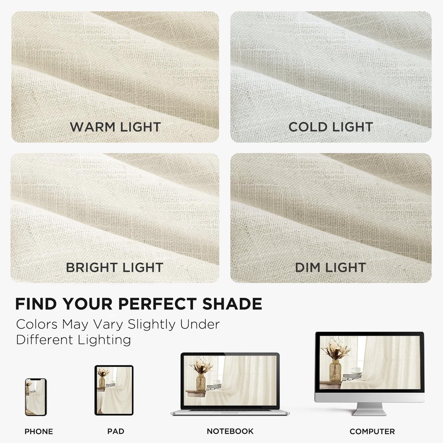 Joydeco Linen Curtains 96 inch Length 2 Panel Set, Light Filtering Curtain for Living Room Bedroom, 52 inch Wide Drapes with Rod Pocket Back Tab (96" Lx52 W, Ivory on Linen)