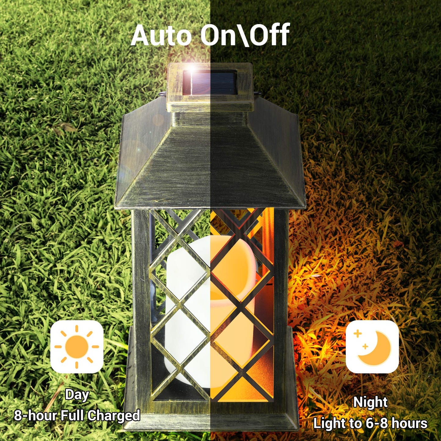 Solar Lanterns for The Garden– 2 Pack Garden Lanterns Flickering Moroccan-Style Outdoor Lights Auto On/Off Waterproof IP44 Warm White LED Ideal for Patio, Pathway & Christmas Decor