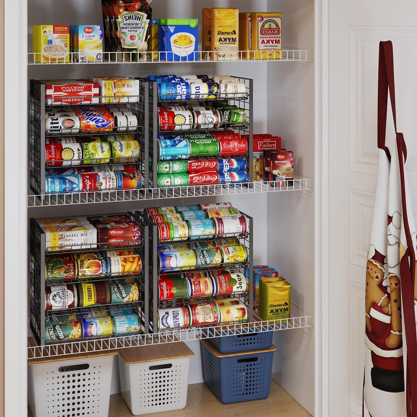 JKsmart 2-Tier Stackable Can Rack Organizer for Pantry, Adjustable Can Dispenser Holds Up to 62 Cans, Can Storage Holder for Various Ounces of Canned Food Soda Drinks, Black, 2 Pack (Petent Pending)