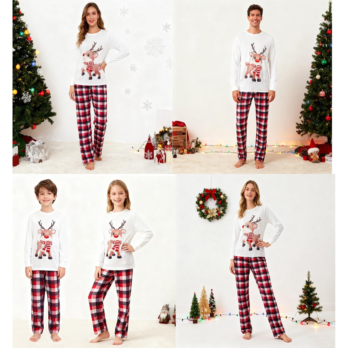 OAKFashion Christmas Family Pajamas Holiday Christma Pajama Family Matching Pjs Set Cute Sleepwear Elk Xmas Jammies for Couples Youth(#A311, Baby, 3 Months)