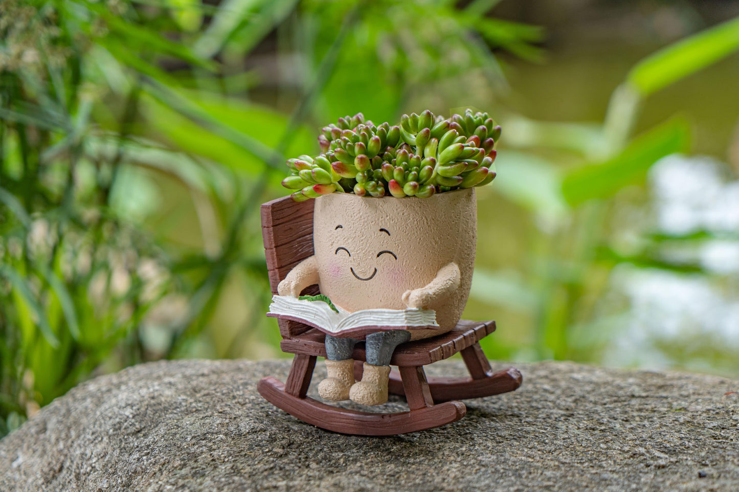 RZOIKZOI Rocking Chair Smiley Face Planter with Drainage Hole, Cute Plant Pots for Indoor Outdoor Plants,Unique Flower Pot for Succulents, Gift for Mother's Day, Birthday, Christmas