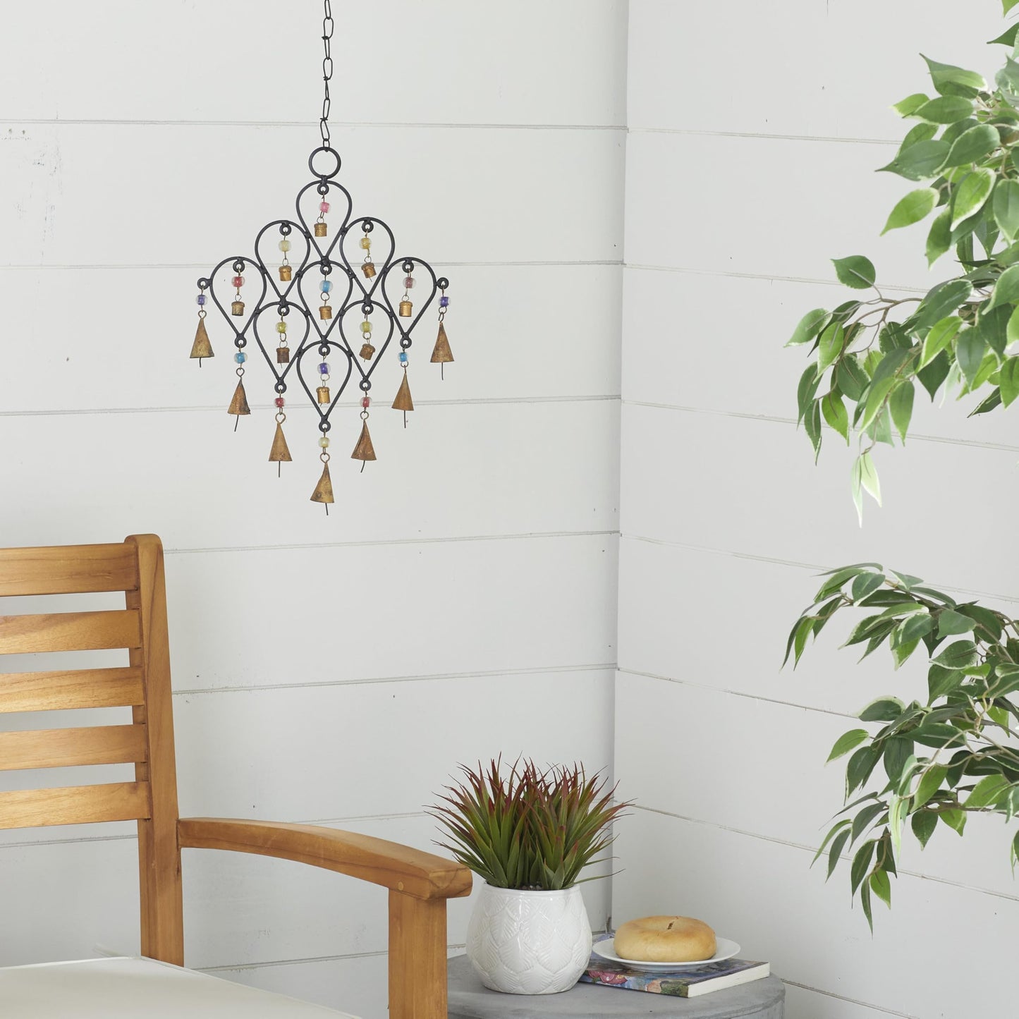 Deco 79 Metal Windchime with Bells, 10" x 1" x 24", Black