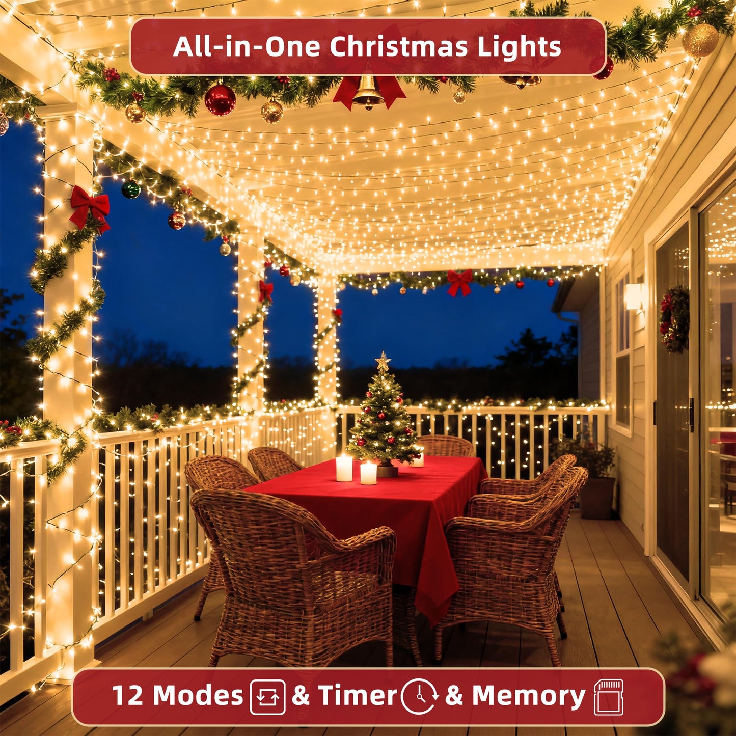 470ft Outdoor Christmas Lights, 1500 LED Super Long String Lights 12 Modes & Timer Memory, Dimmable Outsite Waterproof Light Strings for Xmas Tree Garden Wedding Party Holiday Decorations Warm White
