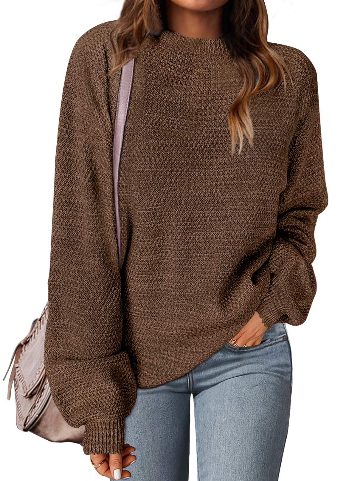 MEROKEETY Women's 2025 Fall Winter Oversized Pullover Sweater Trendy Crew Neck Long Sleeve Heathered Knit Jumper Tops