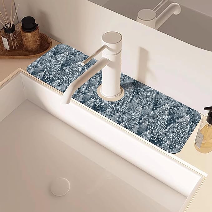 Christmas Forest Sink Faucet Absorbing Mat Pine Spruce Sink Splash Guard Faucet