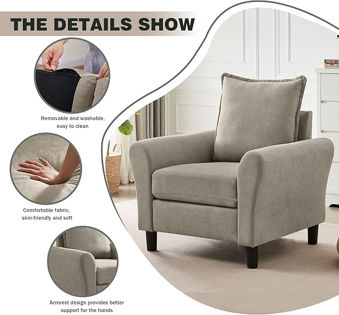 Mid-Century Accent Chairs Set of 2, Modern Linen Fabric Armchair