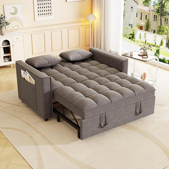 3-in-1 Convertible Sleeper Sofa Bed, 55 inch Small Couch