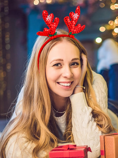 HOVACY 16 PCS Christmas Headbands, 16 Styles Red Xmas Headpieces, Cute Holiday Bow Tie Hair Bands, Felt Elf Hat Santa Hat Headwear for Christmas Party Supplies Accessories