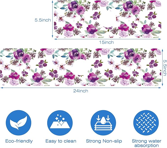 Watercolor Purple Flowers Faucet Absorbing Mat Splash Guard Draining Mat Fast
