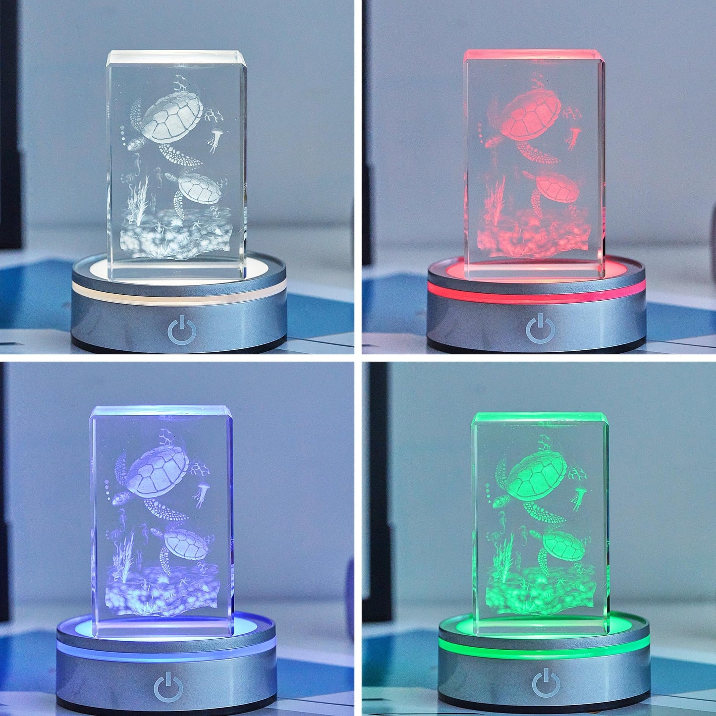 EUSTUMA LED Light Base Non-slip Round Display Stand,crystal led light base,Suitable for Glass Crystal Spherical Artwork,Holiday Party Decoration. (Silver Flat Top Surface)
