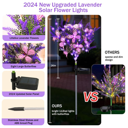 Solar Garden Lights Outdoor, 2 Pack Purple Lavender Solar Butterfly Lights Gardening Gifts for Women,Artificial Flowers Light Purple Halloween Garden Decor for Patio Yard Lawn Christmas