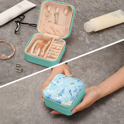 Tatenale Light Blue Floral Bluebonnet Butterflies Travel Jewelry Case Box Small Mini Jewelry Organizer Display Storage for Ring Earrings Necklace Girls Women Men Daisy Green Aqua