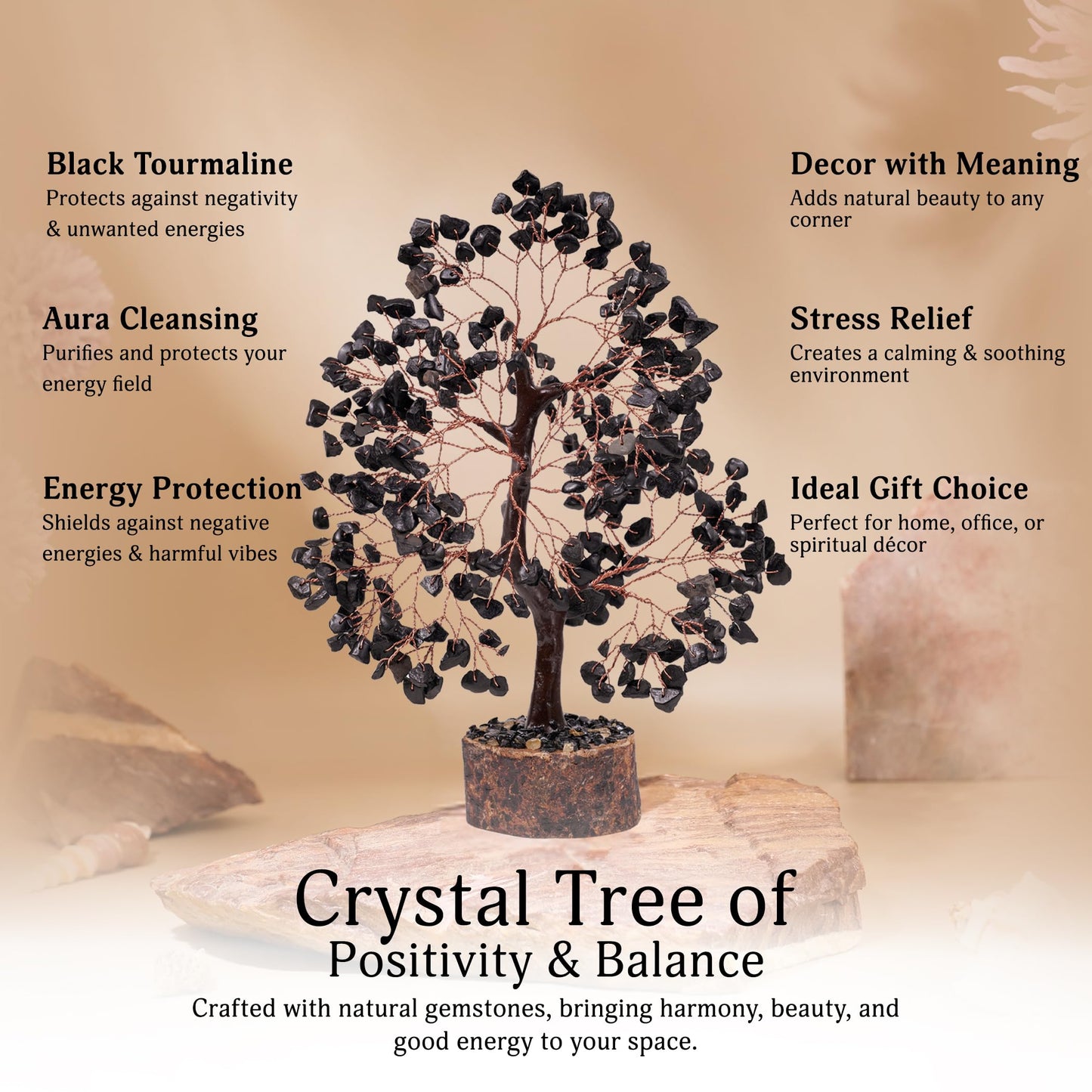 YATSKIA Black Tourmaline Crystal Tree for Positive Energy, Crystal Tree of Life Decor, Feng Shui Decor, Crystals Decor, Spritiual Gift, Meditation Accessories