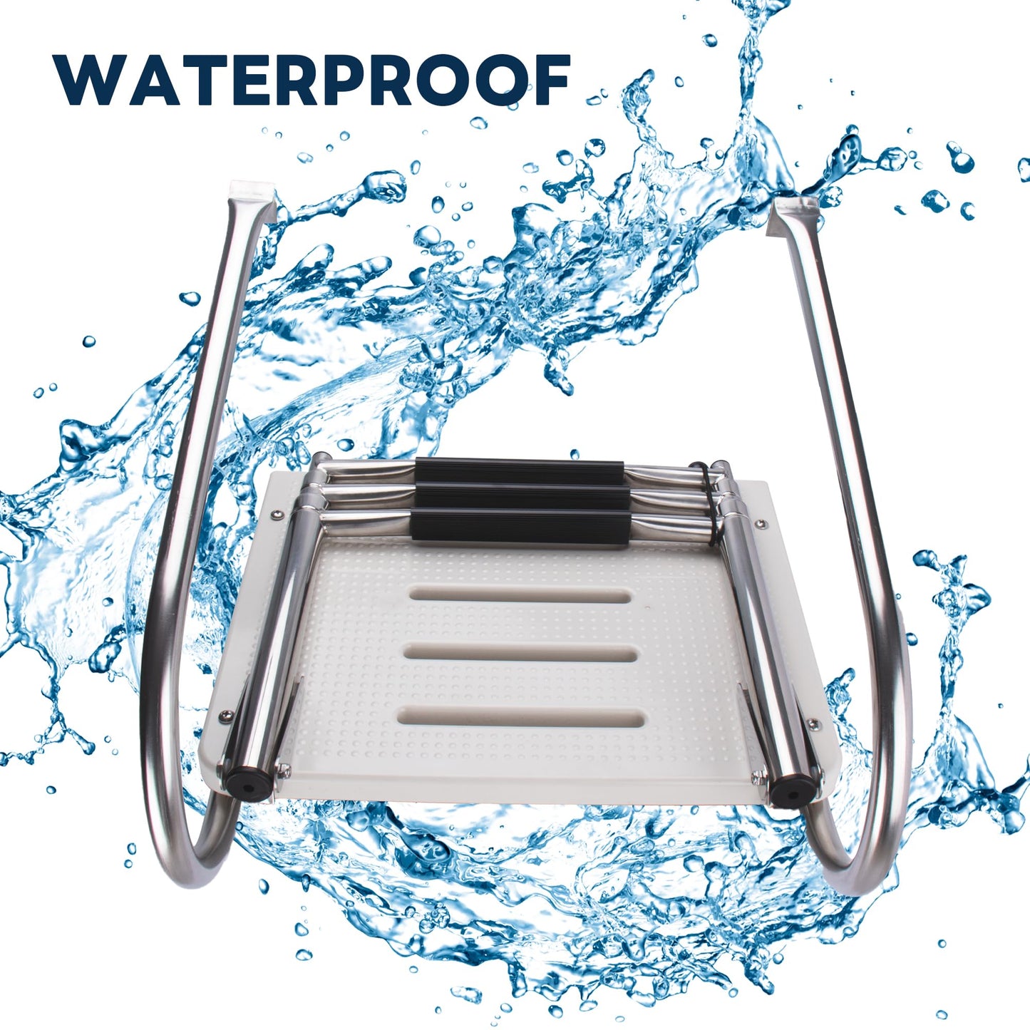 3-Step Boat Ladder with Swim Platform,Stainless Steel Dock Ladder with ABS Swim Platform 2 Handrails,500LBS Telescopic Boarding Ladder Dive Ladder for Pontoon Yacht