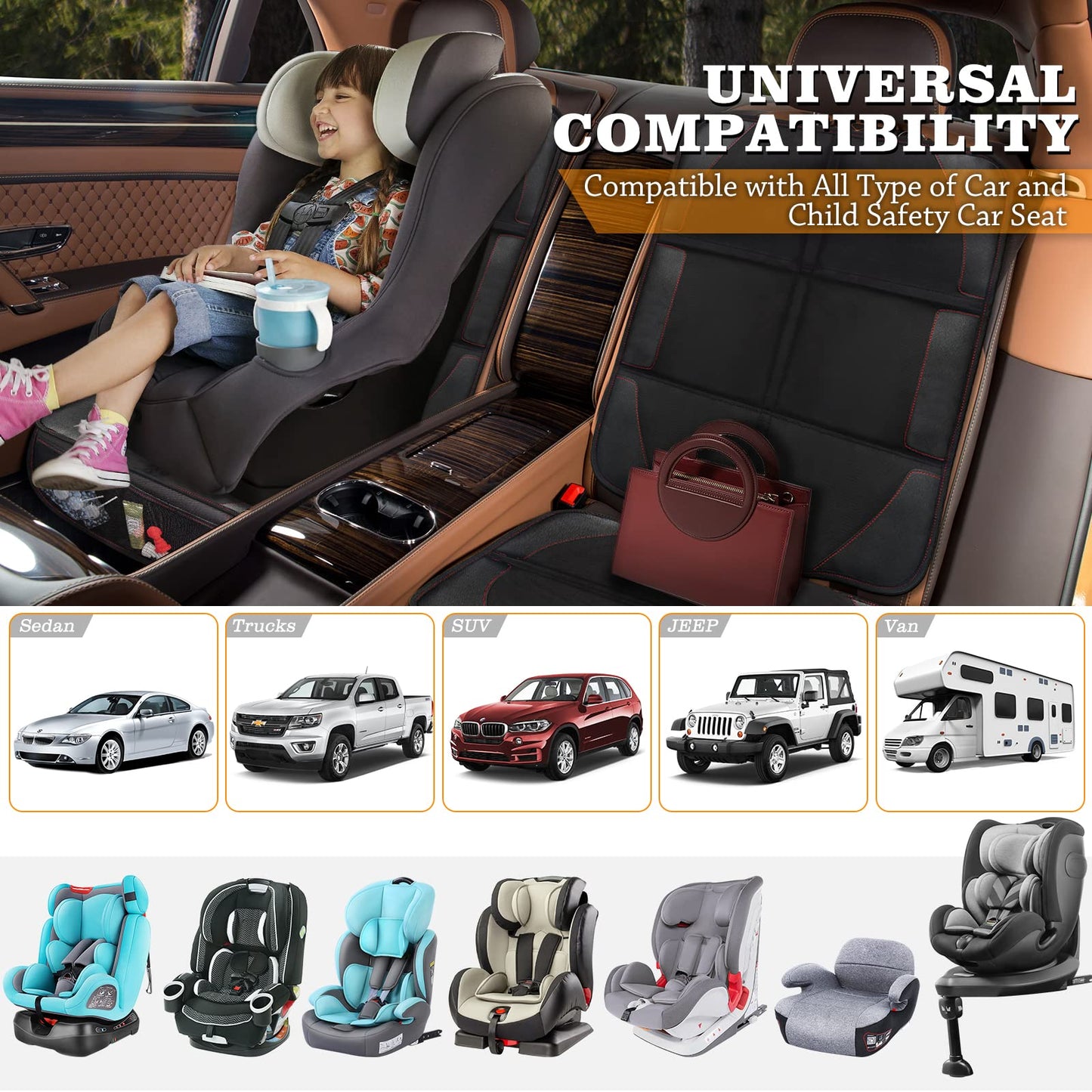 Bacgnyer Car Seat Protector, Child Seat Protection, 600D Waterproof Non-Slip Fabric Thick Padding with 2 Mesh Storage Pockets, Baby Seat Protectors Under Carseat (Black Red Line, 2)