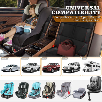 Bacgnyer Car Seat Protector, Child Seat Protection, 600D Waterproof Non-Slip Fabric Thick Padding with 2 Mesh Storage Pockets, Baby Seat Protectors Under Carseat (Black Red Line, 2)