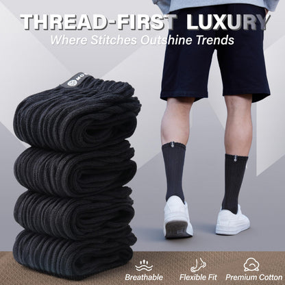MOSEY KOSY Scrunch Cotton Socks, Slouch Calf Breathable Soft Socks for Women and Men, 4 Pairs (Black,M)