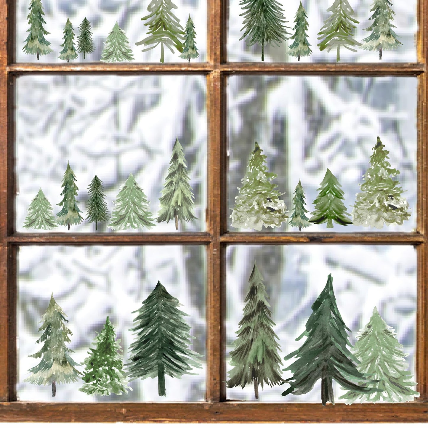 Watercolor Tree Wall Stickers Small Pine Tree Wall Decal Green Trees Wall Window Stickers Removable Forest Trees Decals Peel and Stick Small Tree Wall Decals for Bedroom Living Room Nursery