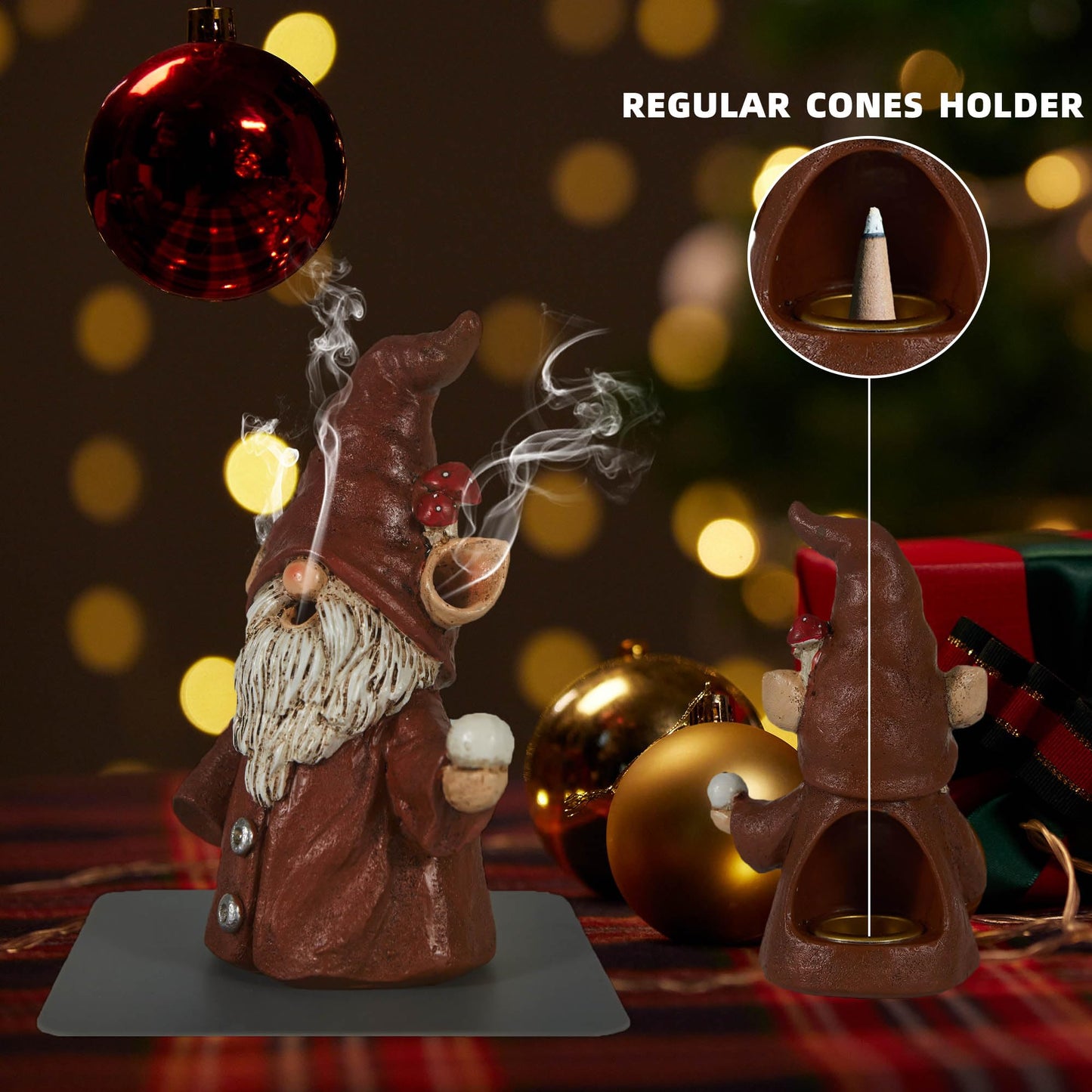 Cacukap Incense Holder for Sticks, Cute Gnome Statue Incense Cone Burner Ornaments, Adorable Gnome Home Decoration, Unique Gnome Stocking Stuffers for Women Men