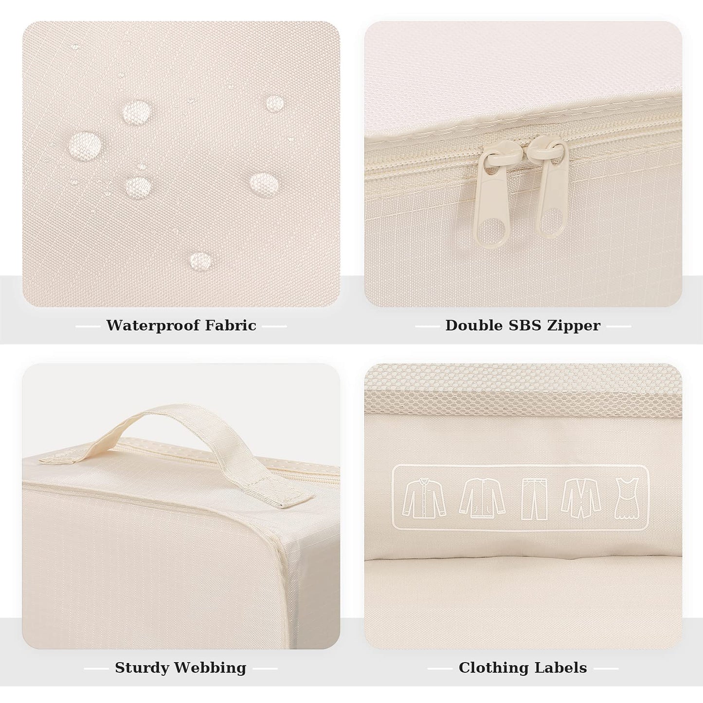 Travel Organizer,Mossio 6 Piece Various Size Durable Packing Cubes Pouch Beige