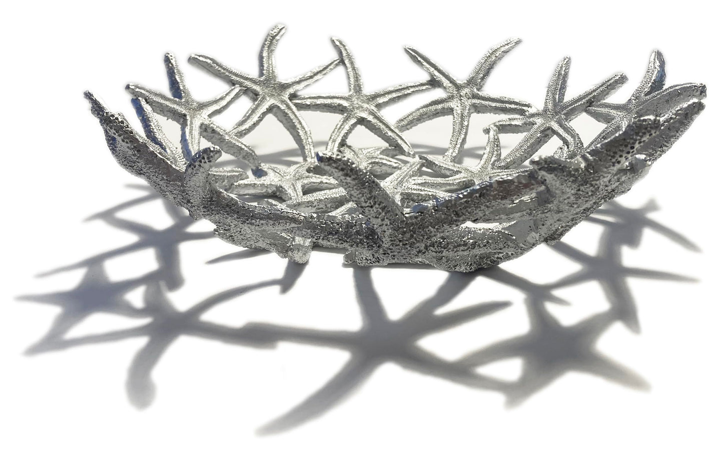 Mazeology Nautical Beach Starfish Centerpiece Bowl 11” Diameter Cast Resin Decorative Shiny Silver