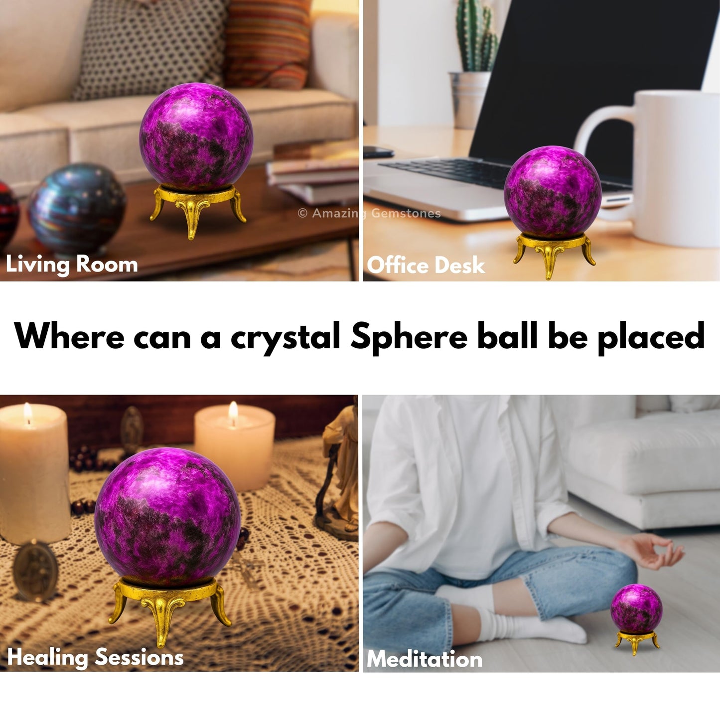 Amazing Gemstone Cobalt Calcite Crystal Ball with Stand - 1.5 Inches Crystal Sphere Meditation Balls for Witchcraft and Decorative Balls