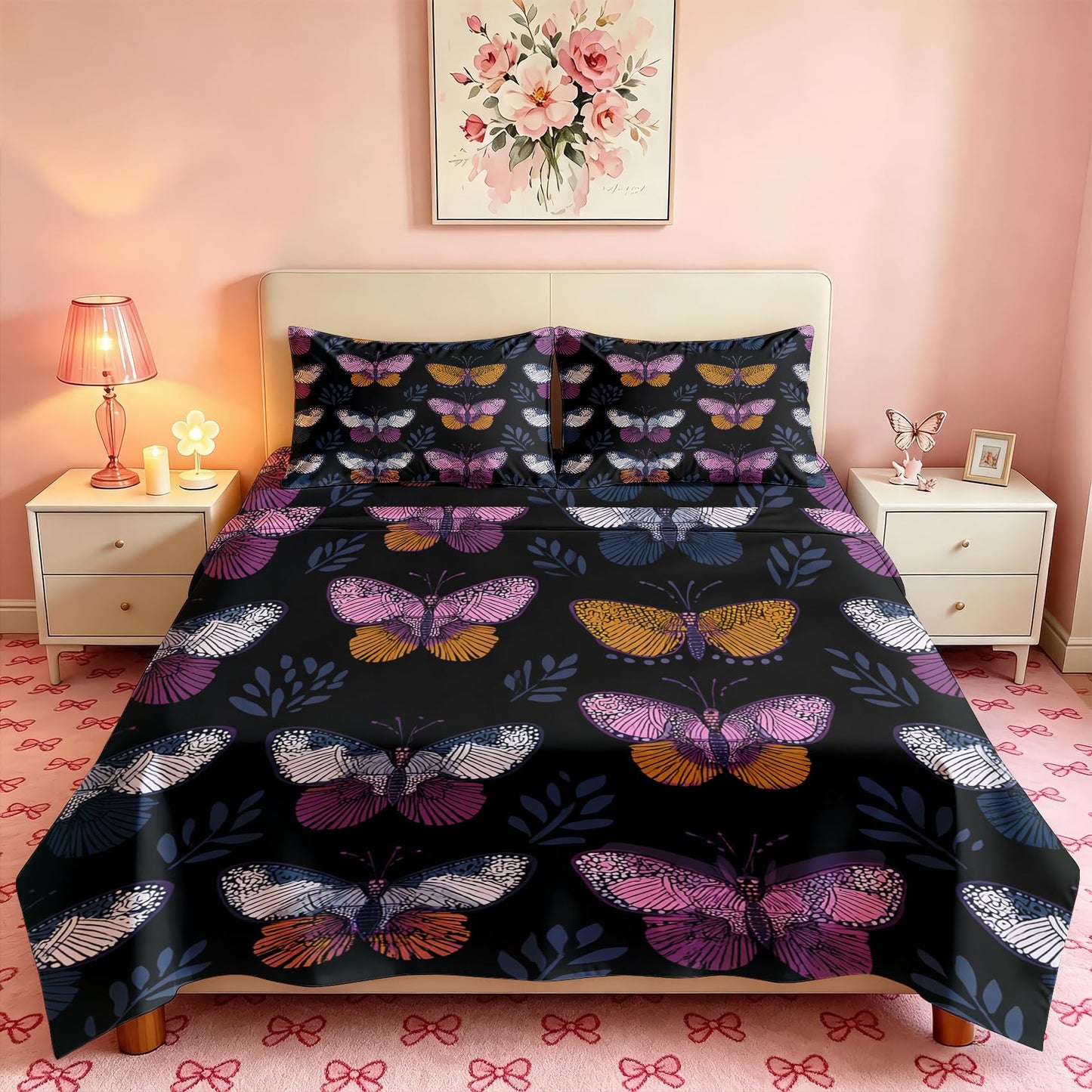 Butterfly King Sheet Set 4 Pcs Gothic Dark Bed Sheets