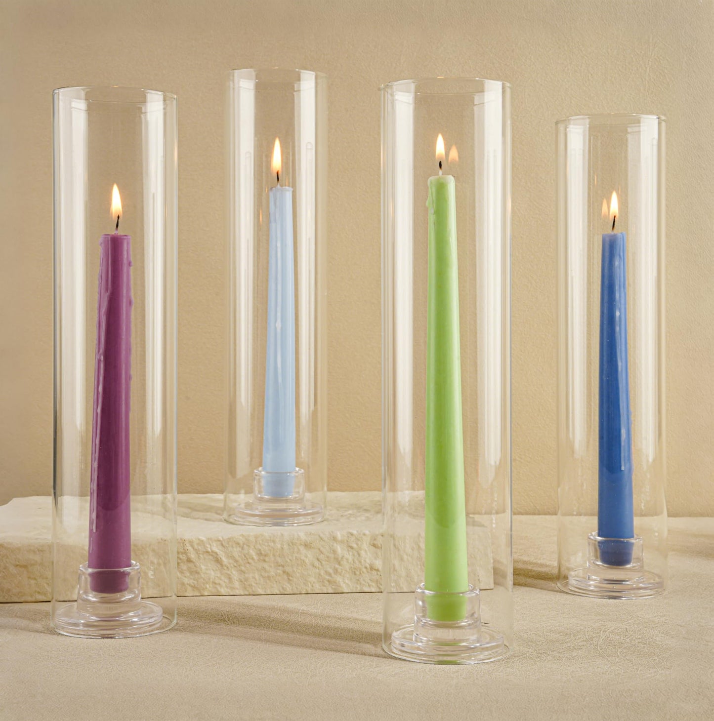 Hurricane Candle Holder Thickened Cylinder Covers Short Taper Candle Sticks Holder 2.5" D × 11" H Glass Tall Candlesticks Holders Centerpiece for Wedding Dining Table, 4 Pcs