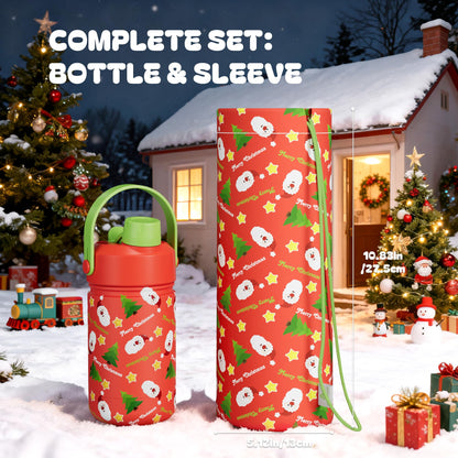 12 oz Kids Christmas Insulated Water Bottle: 2-in-1 Straw Spout Lid, Leakproof, BPA-Free, Keep Cold 24H, Stainless Steel Cup with Carrier Bag for Party, Travel, Holiday Gift (Santa's Jolly Wishes)