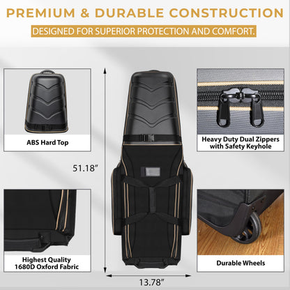 Hard Case Top 1680D Heavy Duty Oxford Fabric Travel Bag for Airlines with Wheels – Includes Custom Cover, Support Rod and TSA Lock. Excellent Protection, Foldable, Lightweight and Durable