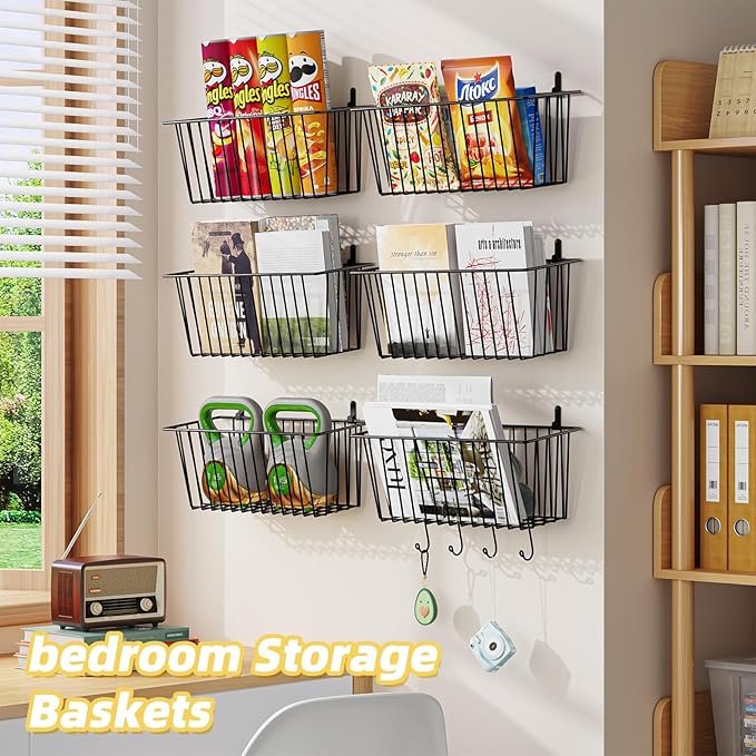Simple Trending 6 Pack Wire Basket Wall Mount Baskets Hanging Baskets, Cabinets