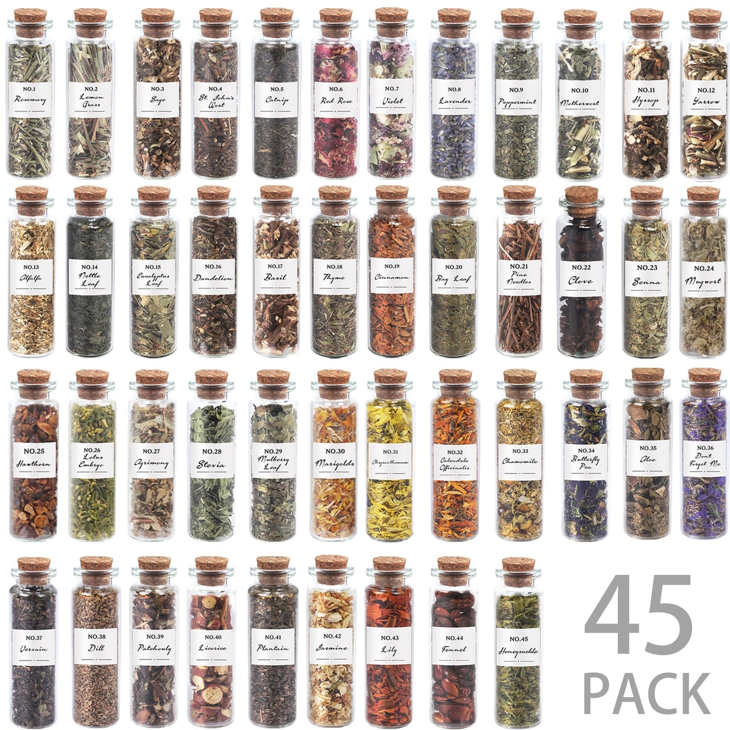 45-Bottle Dried Herbs Kit for Witchcraft, Wicca Altar and Magic Spells
