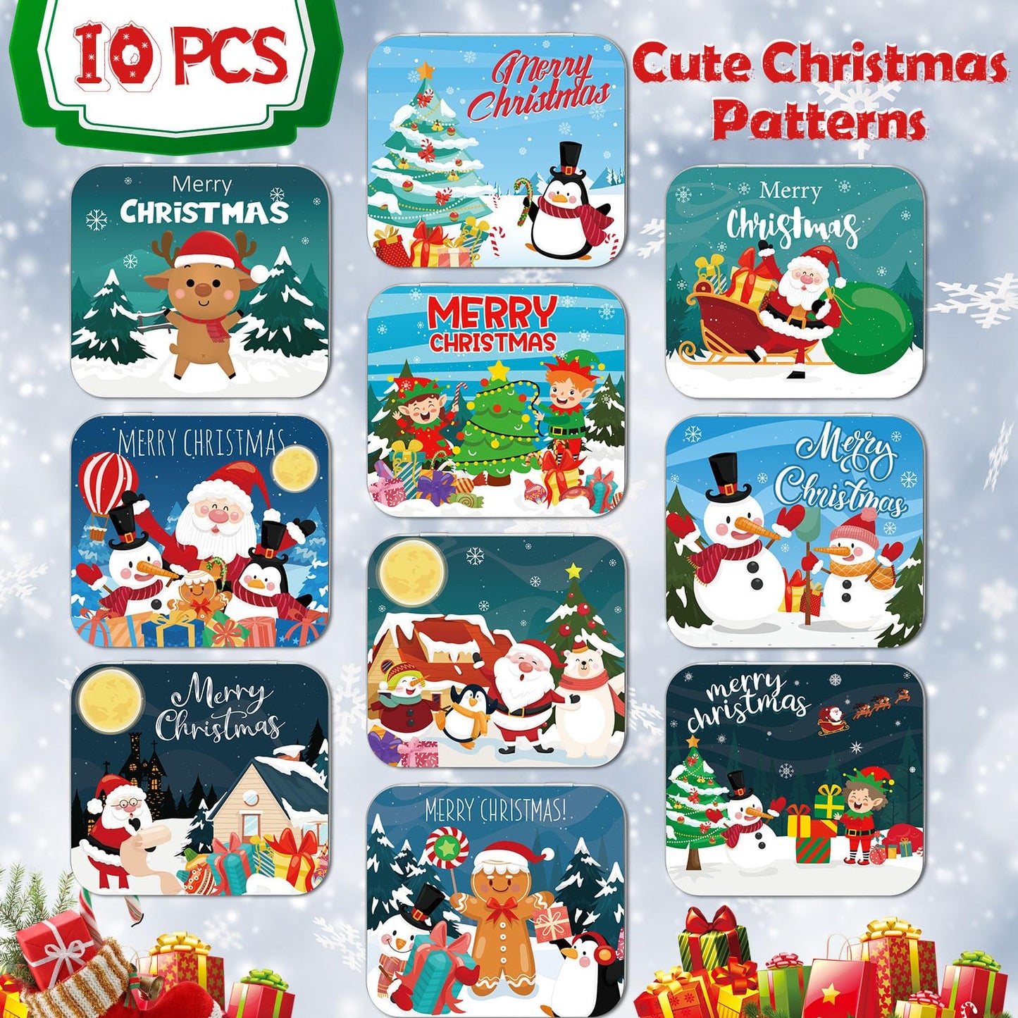 Peryiter 10 Pcs Novelty Christmas Poop Empty Mint Tins Christmas Mint Tins Funny Gag Gifts, 3.9 x 3.5 x 0.5 Gift Bag Stuffer Xmas, White Elephant Exchange Gifts, Mini Tin Without Candy(Stylish Style)