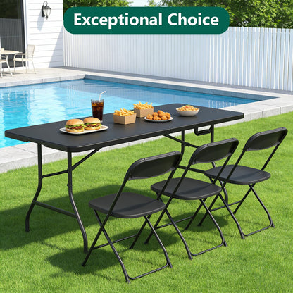 2 Pack Folding Table 6ft - Heavy Duty Plastic Table with Handle, Foldable & Portable, Fold-in-Half Utility Tables for Outdoor, Dining, Wedding, Events, Indoor, Picnic, Camping, Party (Black)