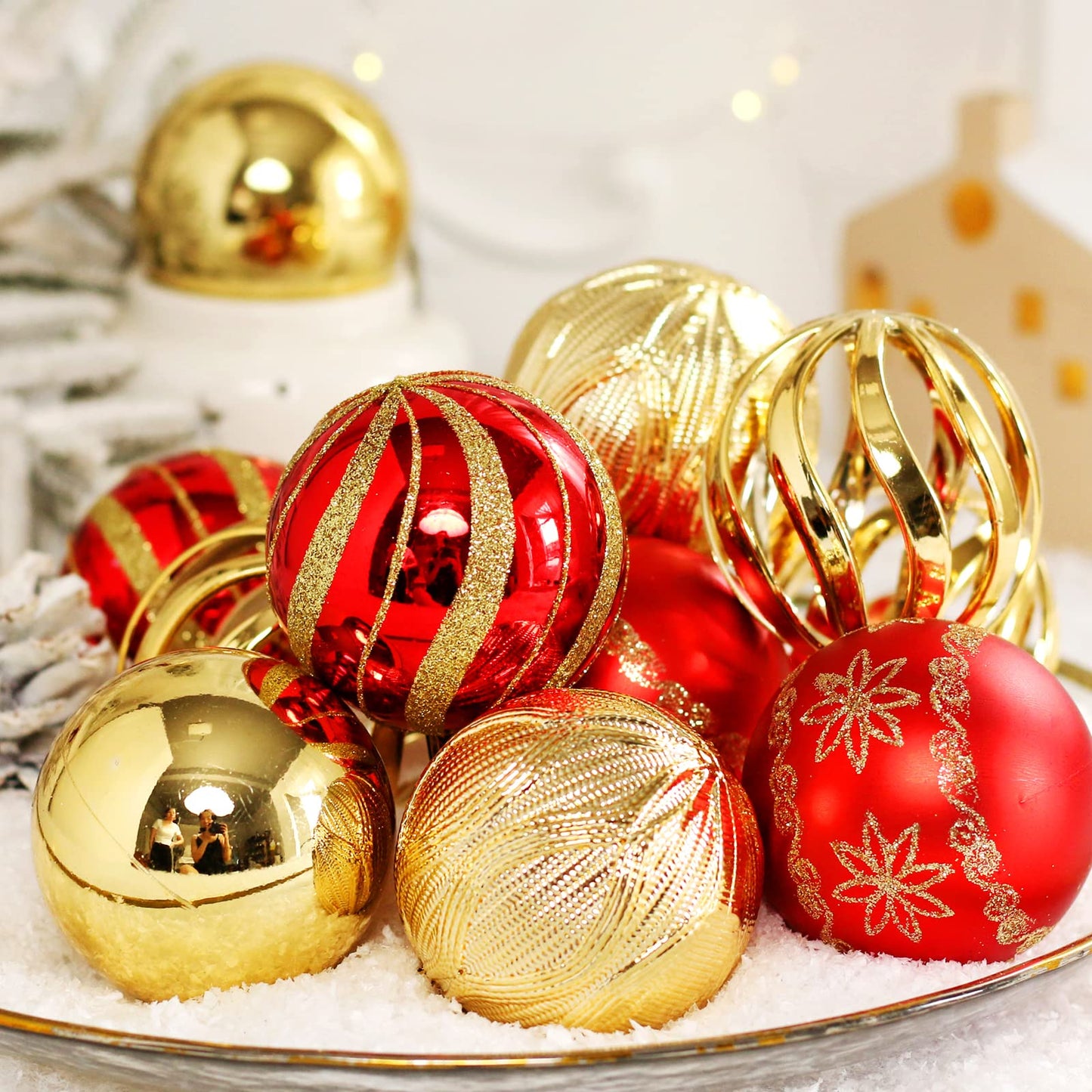 Christmas Ball Ornaments, 30 pcs 2.36" Shatterproof Baubles Set Red and Gold for Xmas Tree Decorations, Hanging Ornaments for Wedding Party
