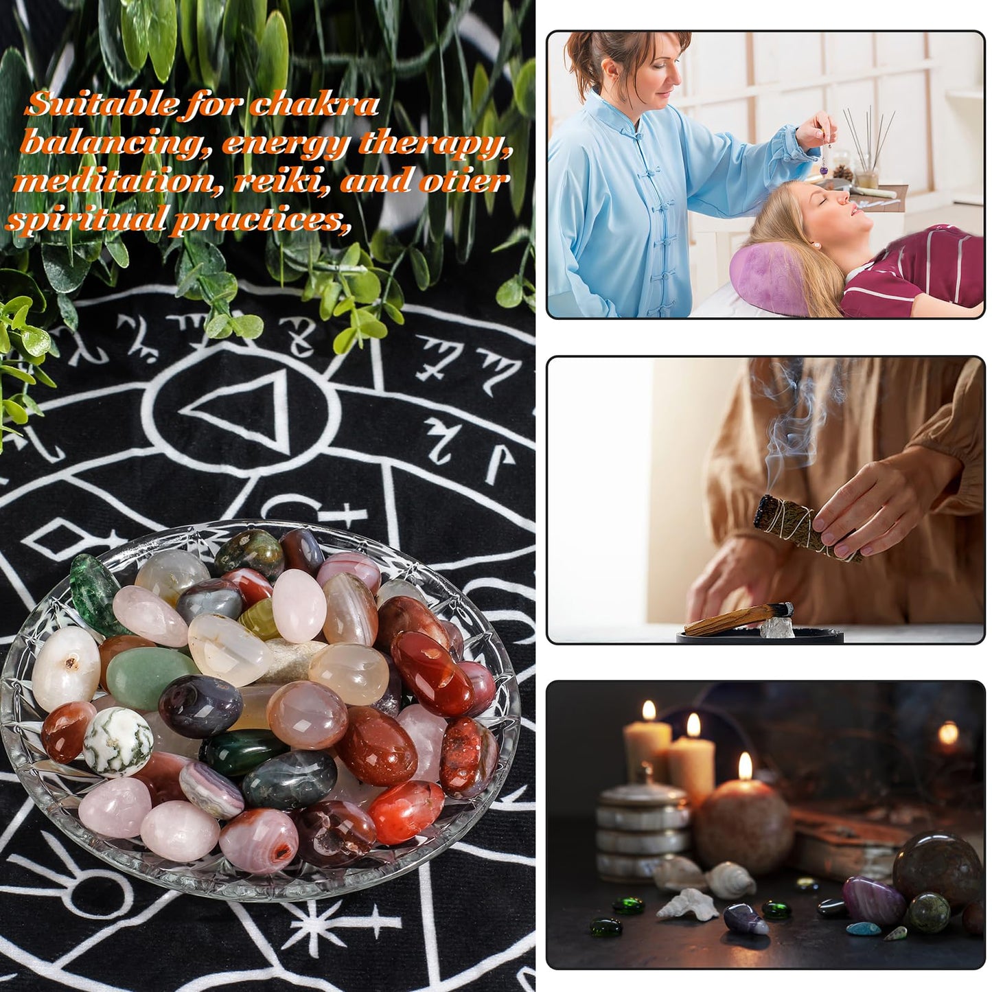 Natural Crystal and Healing Stones Set 10 Pc Agate Stones Rock Gemstones Witches Reiki Energy Balancing Meditation Divination Home Decor DIY