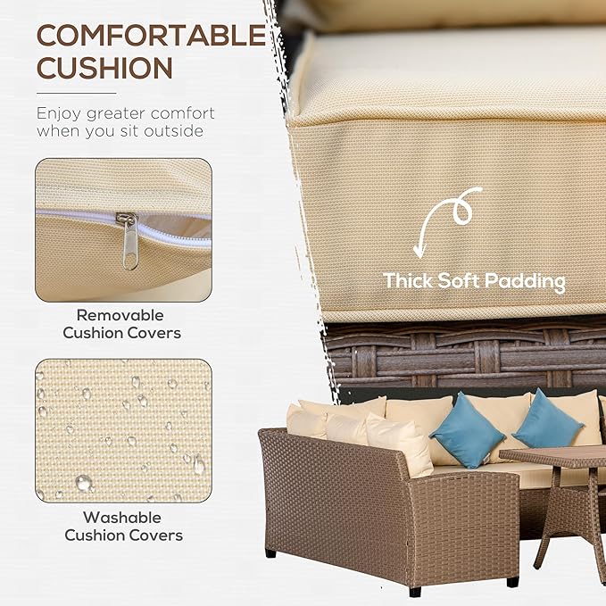 Outsunny 6 Piece Patio Furniture Set, PE Wicker Outdoor Furniture Conversation
