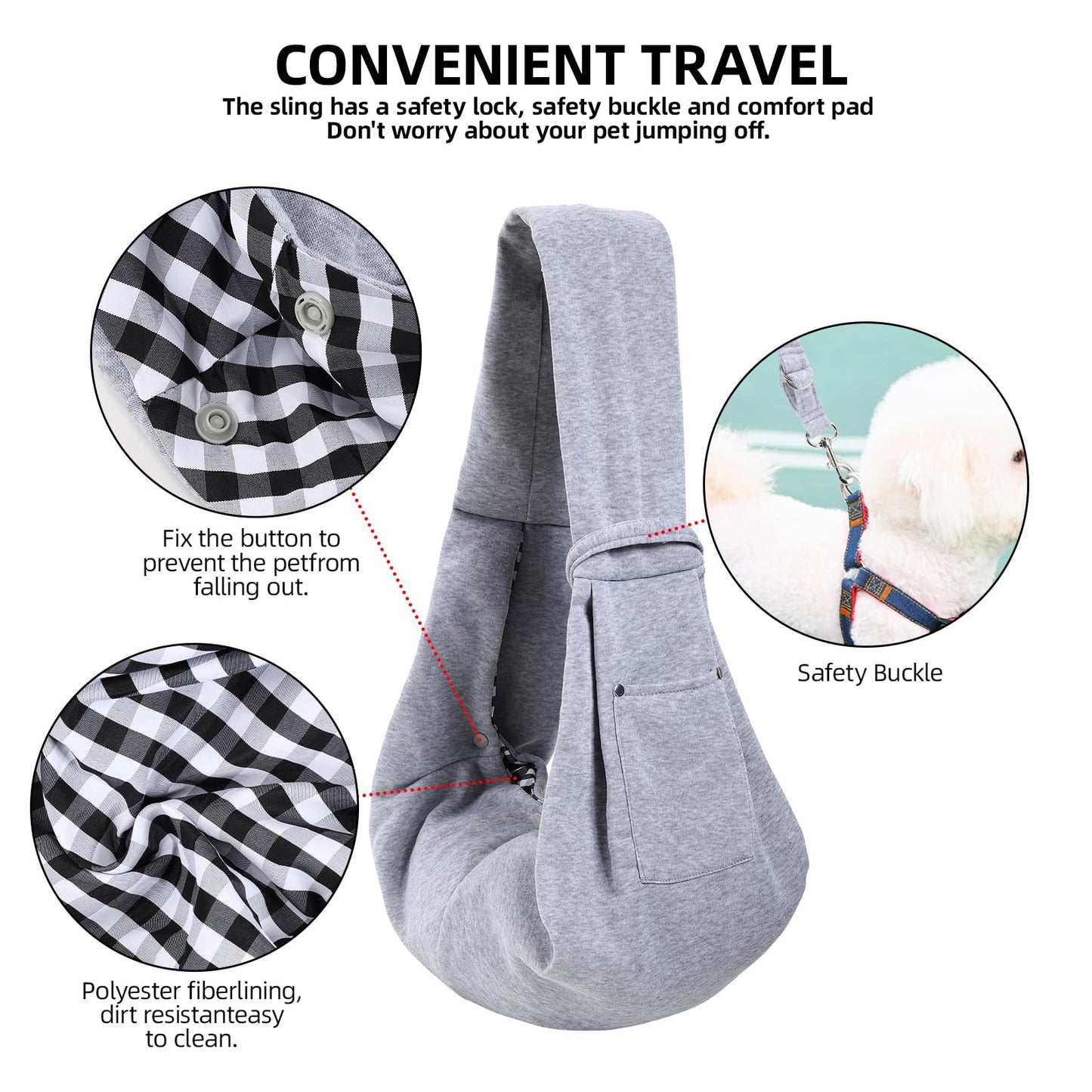 Dog Carrier Sling - Reversible Puppy Carrier Purse with Storage Pocket, Hand-Free Dog Sling Carrier for Carry Small Dogs and Cats, Travel Safety Harness, Dog and Cat Harness(Gray)
