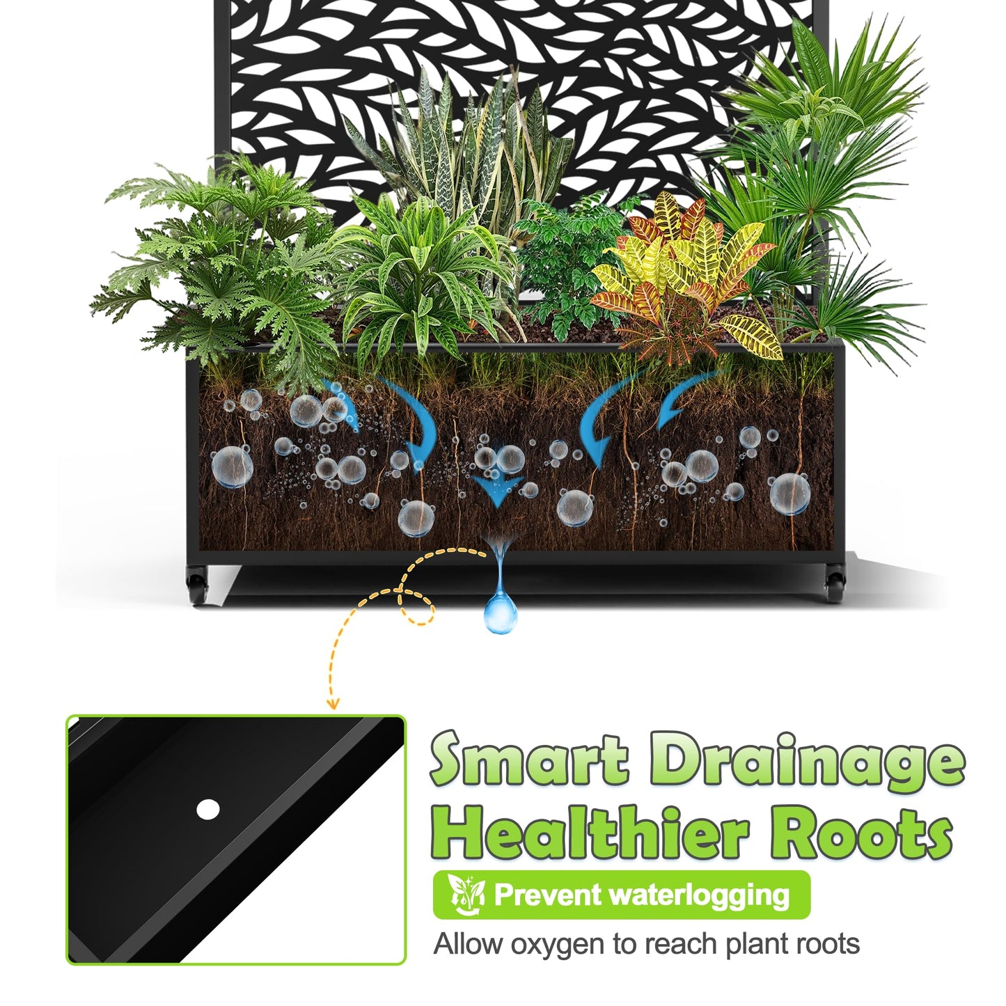 15.7"×70.9"×35.4" Metal Raised Garden Bed with Trellis and Wheels - Tall Trellis Planter Box for Climbing Plants, Vegetables & Vines - Outdoor Privacy Planters for Patio (Black-Spring)